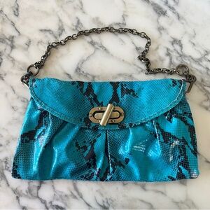 Real Snakeskin Turquoise/Tiffany Blue Turnlock Shoulder Bag Chain LARGE